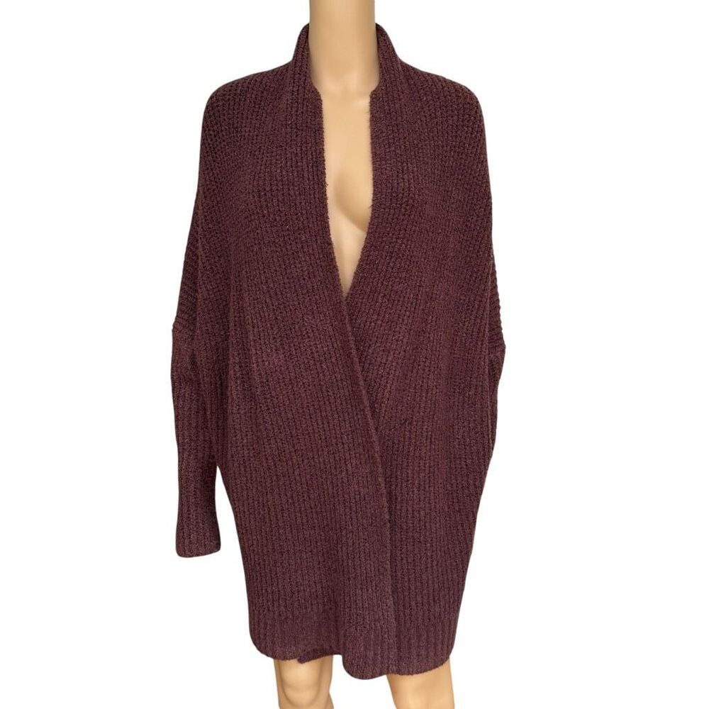 Aerie open front ribbed knit burgundy cardigan size S